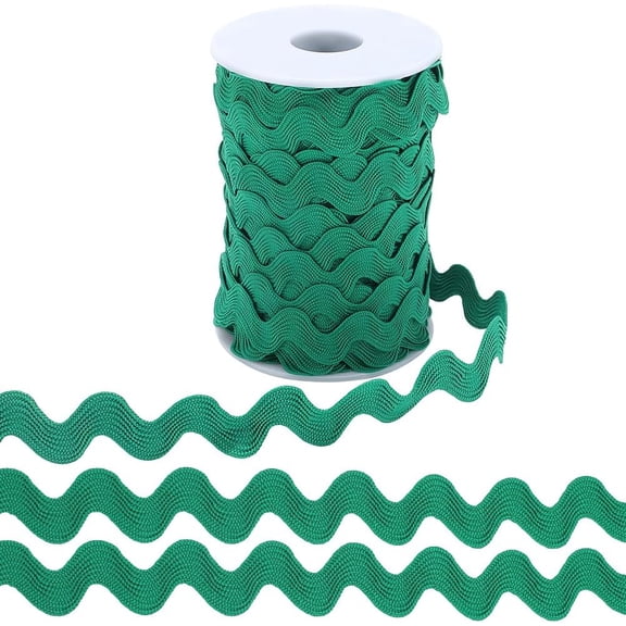 Rick Rack Trim 25 Yards 10mm Wide RIC Rac Ribbon Green Wave Bending Fringe Trim Zig Zag Lace Edging Braid Trimming Polyester Webbing Ribbons for DIY Sewing Crafts Gift Wrapping Bow Making