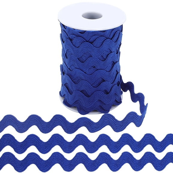 Rick Rack Trim 25 Yards 10mm Wide Wavy Bending Ribbon Dark Blue RIC Rac Fringe Trim Zig Zag Edging Braid Trimming Wave Polyester Webbing Ribbons