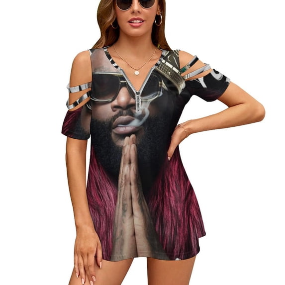 Rick Ross' Album " Rather You Than Me " All Products Ruffle Short Sleeve T-Shirt Women'S V Neck Sexy Printed T Shirt Tops Rick