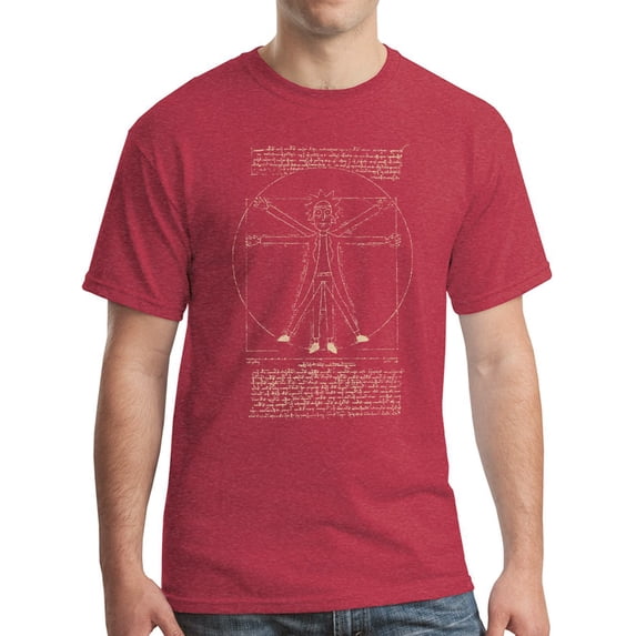 Rick T-Shirt Leonardo da Vinci Vitruvian Shirt Heather Red L