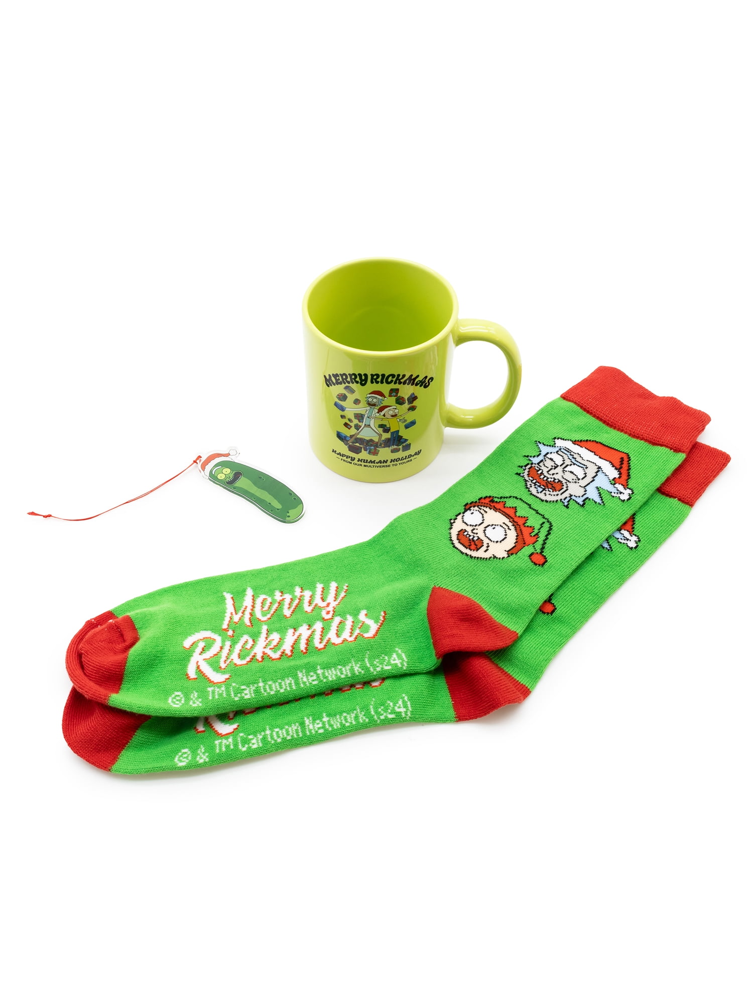 Rick and Morty 12 oz Mug, Socks and Acrylic Décor Holiday Gift Set