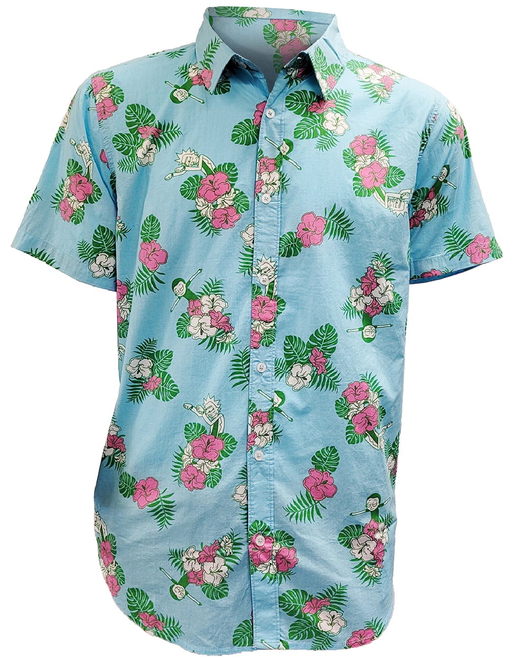 rick and morty dress shirt Rick and Morty Adult Unisex Hawaiian Floral Dancing Light Weight Button  Down Shirt Small Light Blue