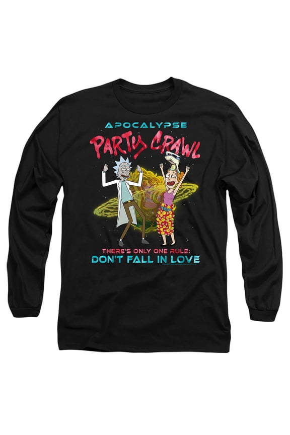 Rick and Morty Apocalypse Party Crawl Unisex Adult Long-Sleeve T Shirt, Apocalypse Party Crawl, Large