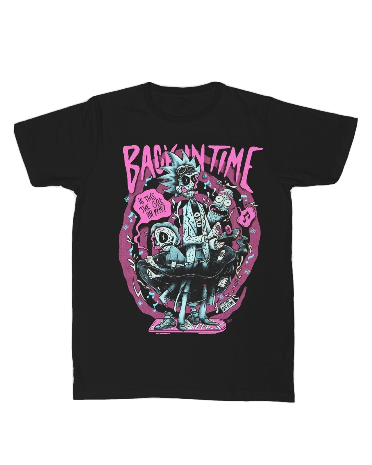 Rick and Morty Back in time t shirt Large 50/50 drypower black
