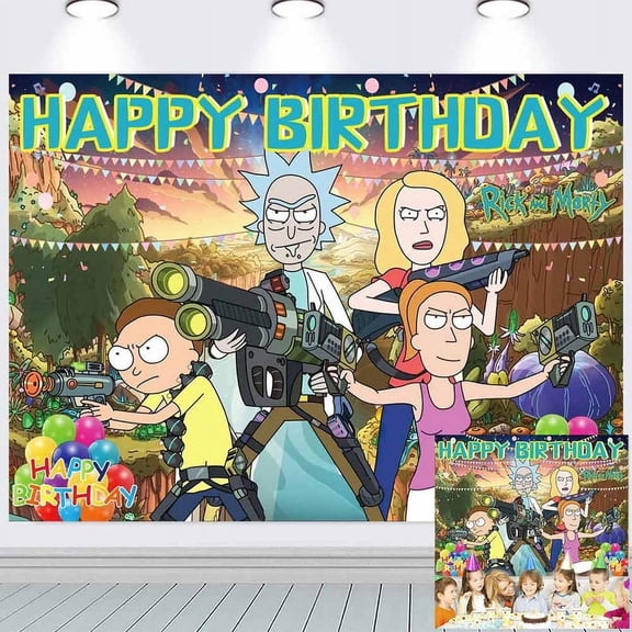 Rick and Morty Backdrop Banner Party Supplies Post Birthday Decorations Background for Photography Taspestry