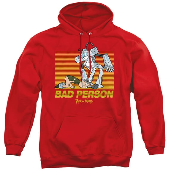 Rick and Morty Bad Person Unisex Adult Pull-Over Hoodie, Red, X-Large
