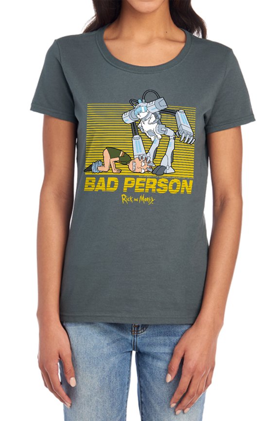 Rick and Morty Bad Person Women's T Shirt, Charcoal, Small