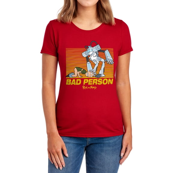 Rick and Morty Bad Person Women's T Shirt, Red, Large