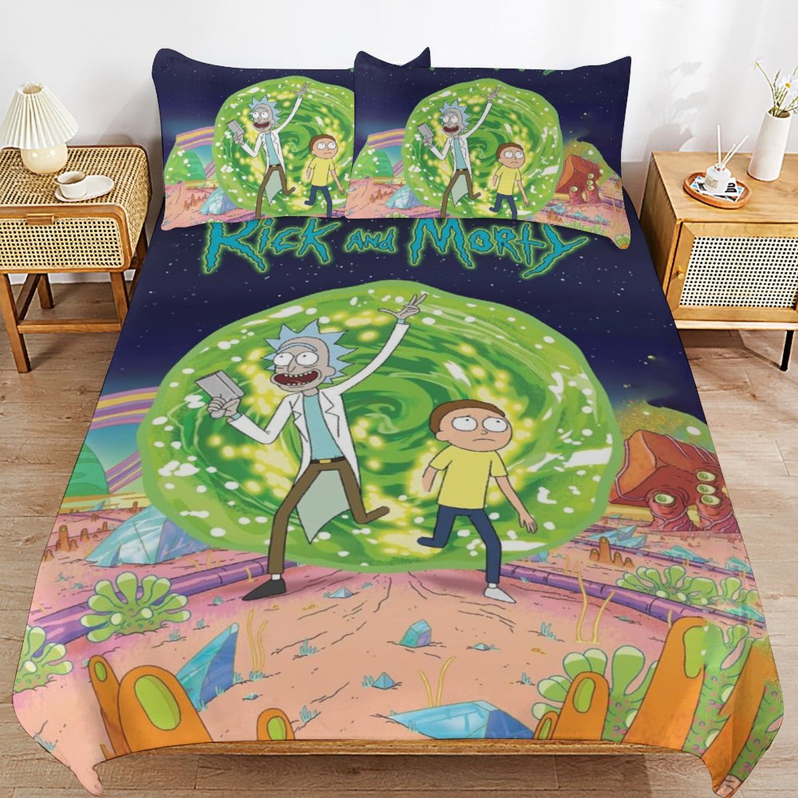 Rick and Morty Bedding Sets Cute Bed Cover Anime Cartoon 3D Printed