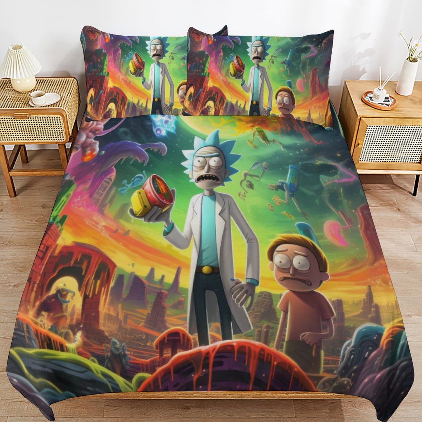 Rick and Morty Bedding Sets Cute Bed Cover Anime Cartoon 3D Printed