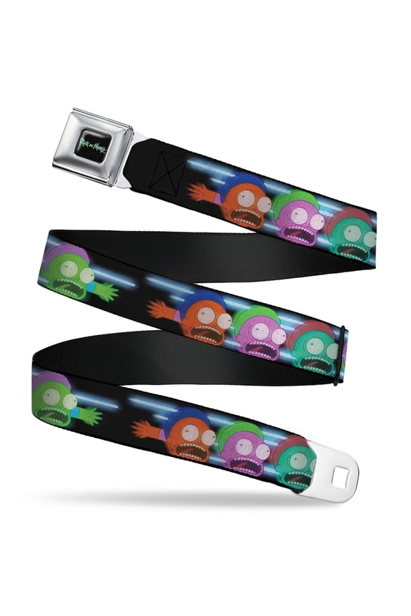 Rick and Morty Belt, Seatbelt Buckle Belt, Morty Screaming Face Black Multi Color, 30 to 44 Inches