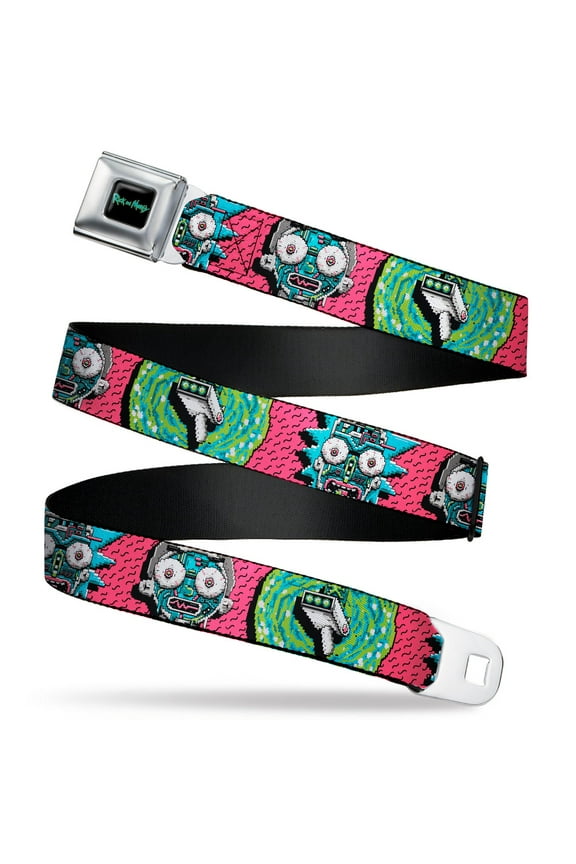 Rick and Morty Belt, Seatbelt Buckle Belt, Rick and Morty Circuit Faces Portal Gun, 32 to 52 Inches