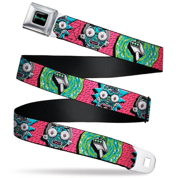 Rick and Morty Belt, Seatbelt Buckle Belt, Rick and Morty Circuit Faces Portal Gun, Youth 20 to 36 Inches