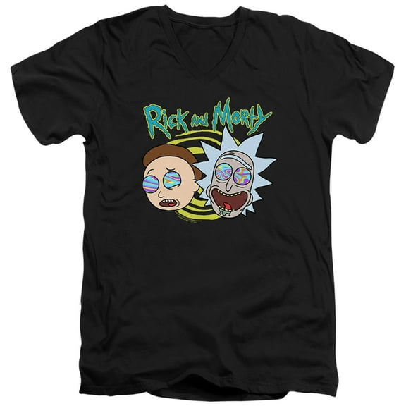 Rick and Morty Blown Minds Unisex Adult V-Neck T Shirt, Black, Large