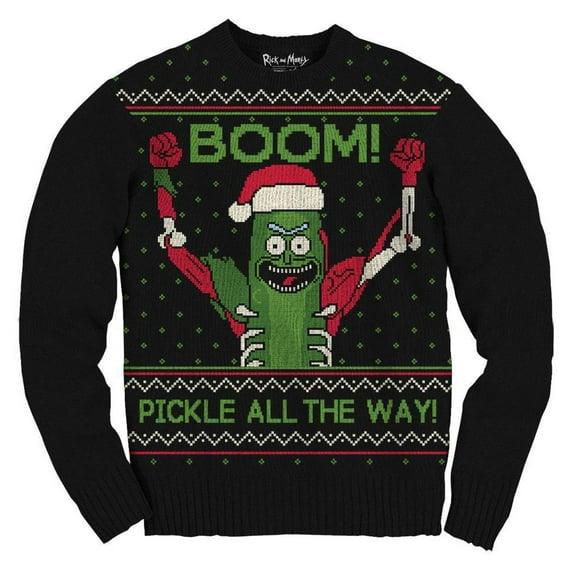 Rick and Morty Boom Pickle Rick Adult Sweater Large Black
