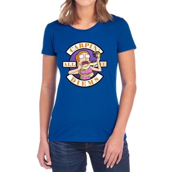 Rick and Morty Carp En All Them Diems Women's T Shirt, Royal, Large