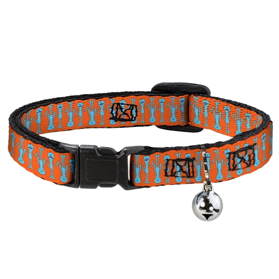 Rick and Morty Cat Collar, Breakaway Collar with Bell, Mr. Meeseeks Poses Flip Orange, 8.5 to 12 Inches 0.5 Inch Wide