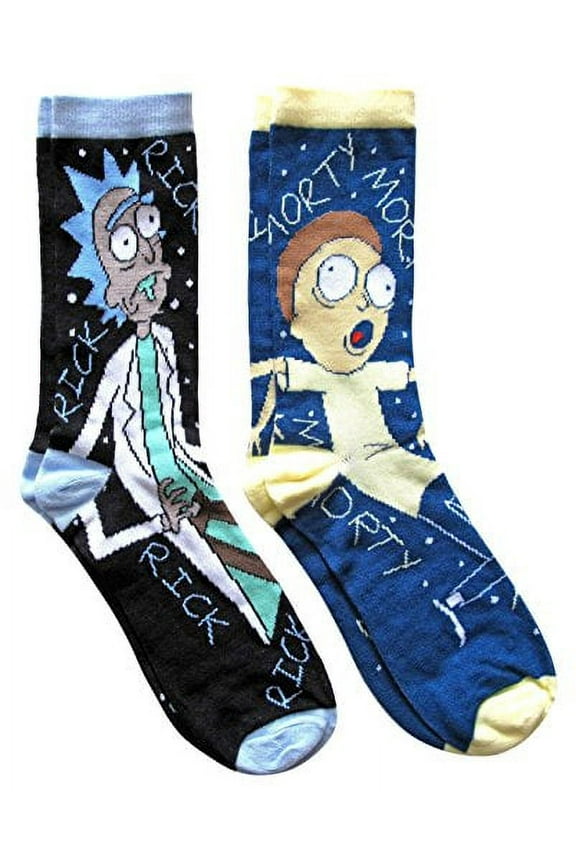 Rick and Morty Character Men's Crew Socks 2 Pair Pack Shoe Size 6-12
