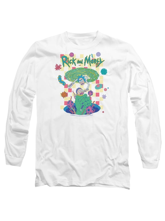 Rick and Morty Falling Portals Unisex Adult Long-Sleeve T Shirt, White, Large