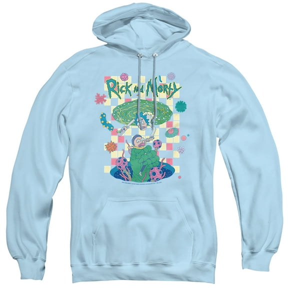 Rick and Morty Falling Portals Unisex Adult Pull-Over Hoodie, Light Blue, Small