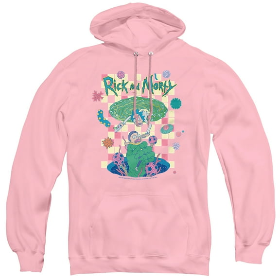 Rick and Morty Falling Portals Unisex Adult Pull-Over Hoodie, Pink, Medium