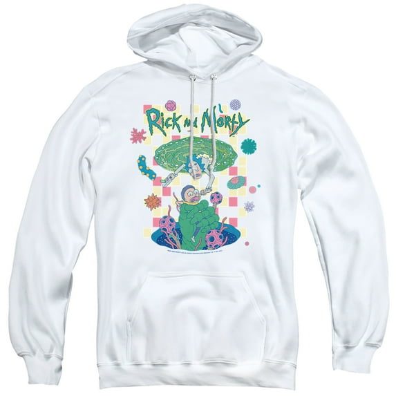 Rick and Morty Falling Portals Unisex Adult Pull-Over Hoodie, White, 3X-Large