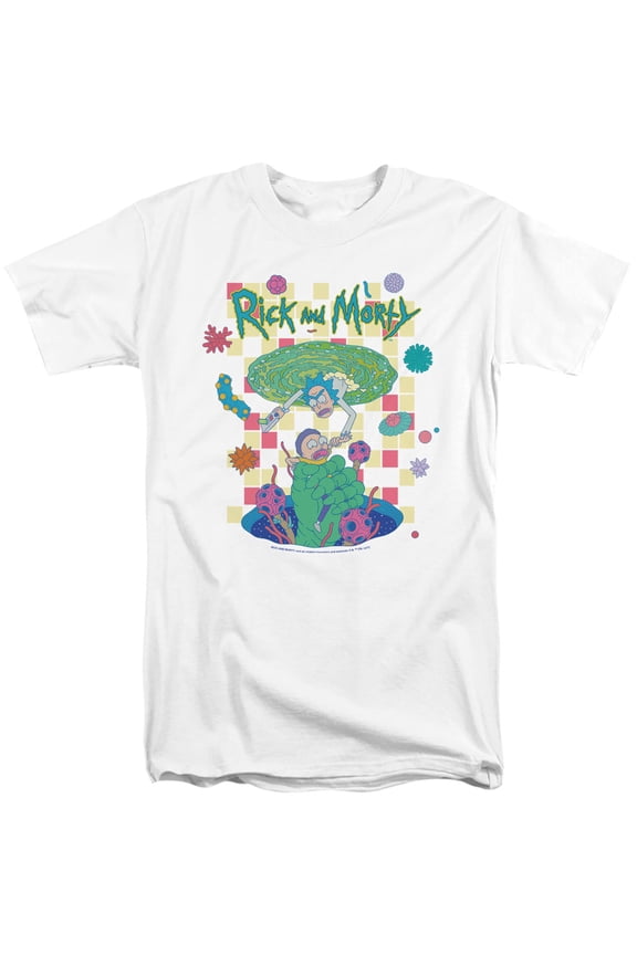 Rick and Morty Falling Portals Unisex Adult Tall T Shirt, White, 3X-Large