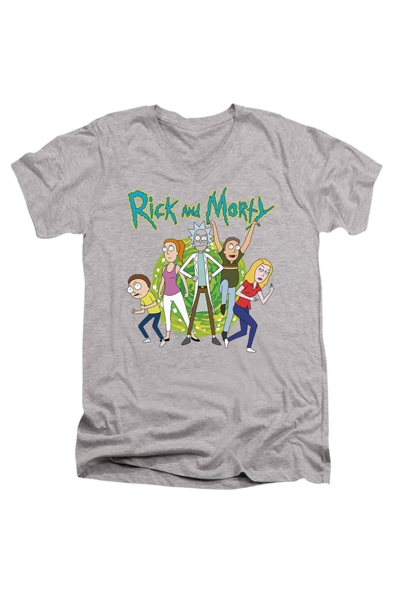 Rick and Morty Family Fights Together Unisex Adult V-Neck T Shirt, Family Fights Together, Medium