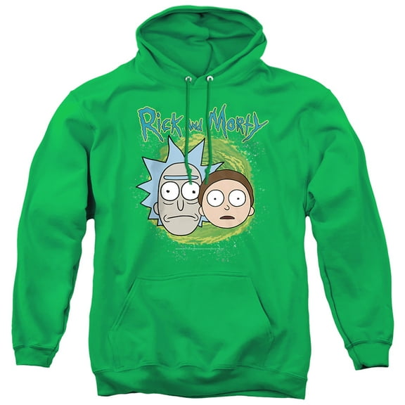 Rick and Morty Floating Heads Unisex Adult Pull-Over Hoodie, Kelly Green, Medium