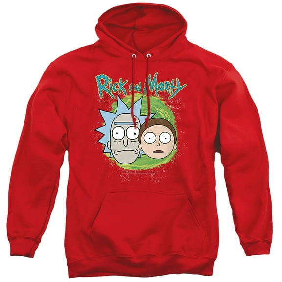 Rick and Morty Floating Heads Unisex Adult Pull-Over Hoodie, Red, Medium