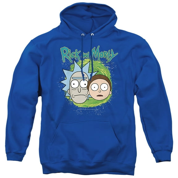 Rick and Morty Floating Heads Unisex Adult Pull-Over Hoodie, Royal, Large