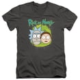 thumbnail image 1 of Rick and Morty Floating Heads Unisex Adult V-Neck T Shirt, Charcoal, X-Large, 1 of 2