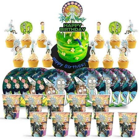 Rick and Morty Free Birthday Cups Party Supplies Plates Fans Decorations Cake Topper Decor