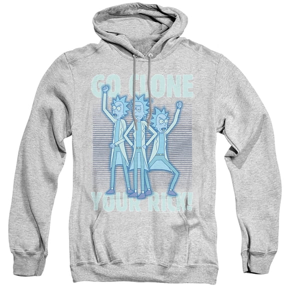 Rick and Morty Go Clone Your Rick Unisex Adult Pull-Over Hoodie, Athletic Heather, Medium
