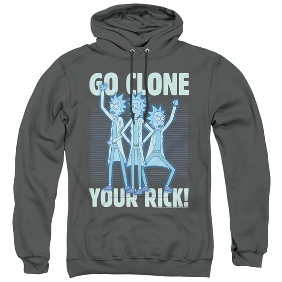 Rick and Morty Go Clone Your Rick Unisex Adult Pull-Over Hoodie, Charcoal, Medium