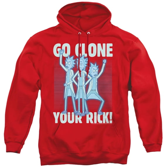 Rick and Morty Go Clone Your Rick Unisex Adult Pull-Over Hoodie, Red, 3X-Large
