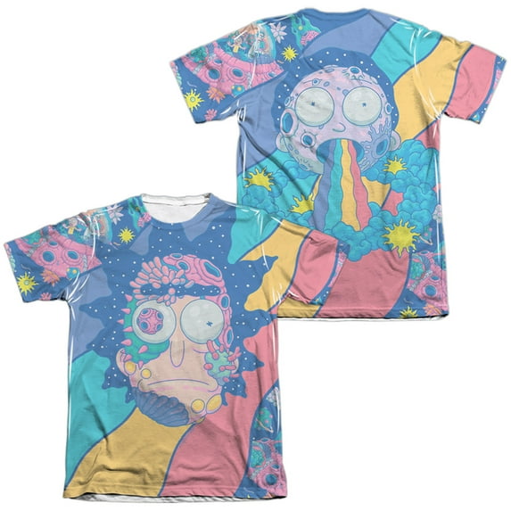 Rick and Morty Goodbye (Front/Back Print) Unisex Adult Poly/Cotton Sublimated T Shirt, Multi, X-Large