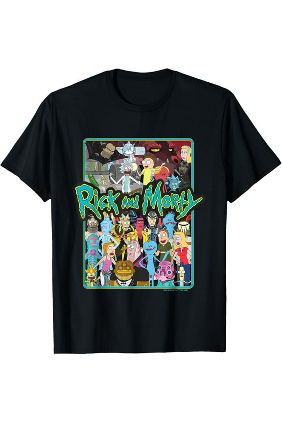 Rick and Morty Group Collage T-Shirt, Summer Comfortable Tee Cotton Round Neckline Short Sleeve Clothes Mens and Womens