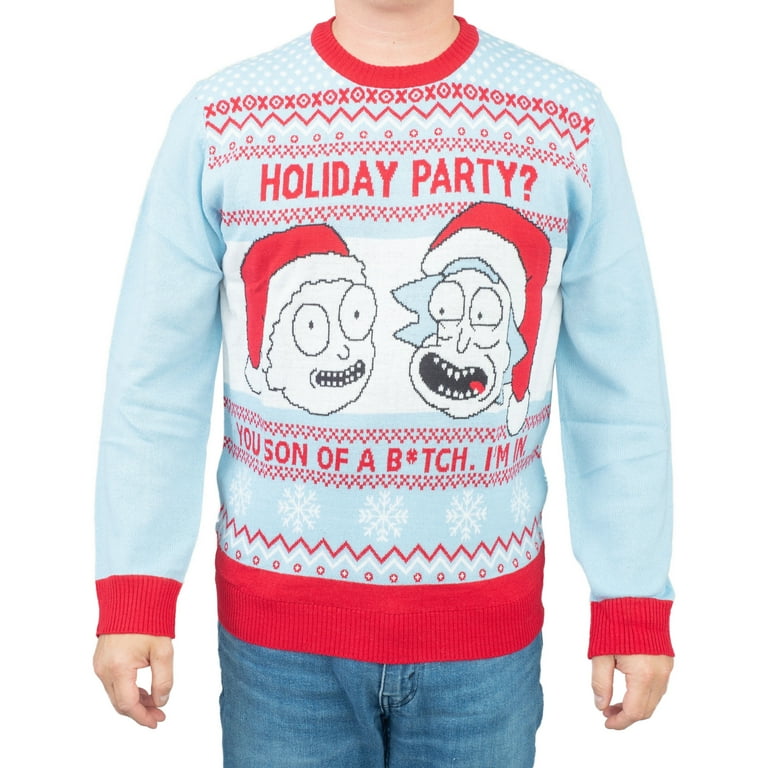 Rick and Morty Holiday Party Light Blue Ugly Christmas Sweater