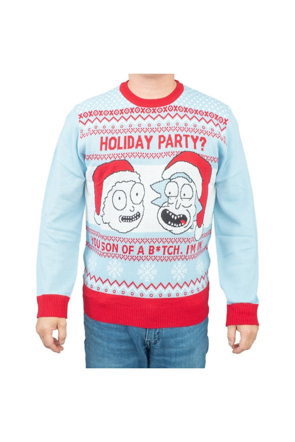 Rick and Morty Holiday Party Light Blue Ugly Christmas Sweater