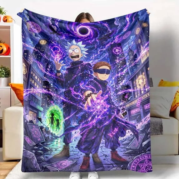 Rick and Morty Jujutsu Kaisen Style Sherpa Blanket, Cosmic Sorcery ...