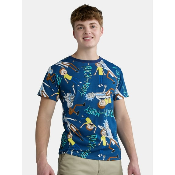 Rick and Morty Men's & Big Men's Allover Print Graphic Tee, Sizes S-3XL