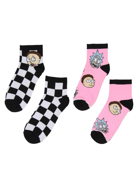 Men's Face Expressions Print Checkered Quarter Crew Socks 2 Count