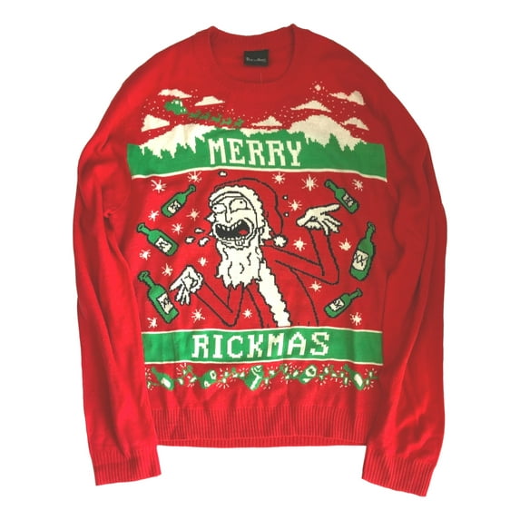 Rick and Morty Mens Merry Rickmas Red Christmas Holiday Sweater X-Mas Medium