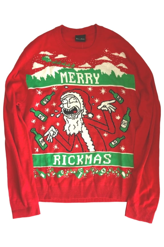 Mens Merry Rickmas Red Christmas Holiday Sweater X-Mas XL