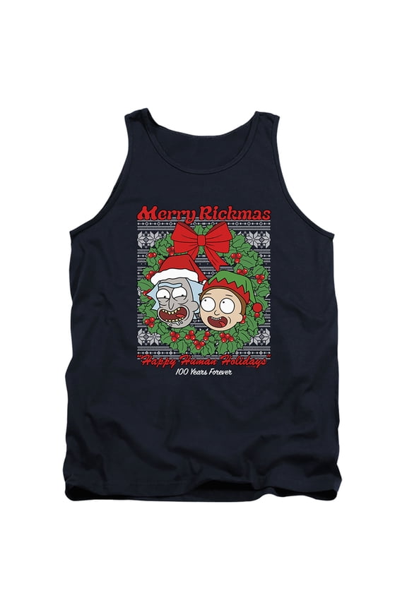 Rick and Morty Merry Rickmas Ugly Christmas Unisex Adult Tank Top,Navy, Medium