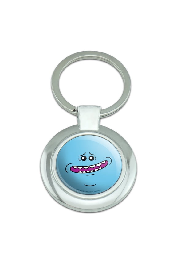 Rick and Morty Mr. Meeseeks Face Keychain Classy Round Chrome Plated Metal