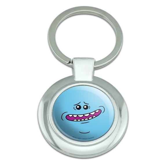 Rick and Morty Mr. Meeseeks Face Keychain Classy Round Chrome Plated Metal
