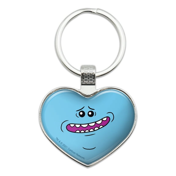 Rick and Morty Mr. Meeseeks Face Keychain Heart Love Metal Key Chain Ring
