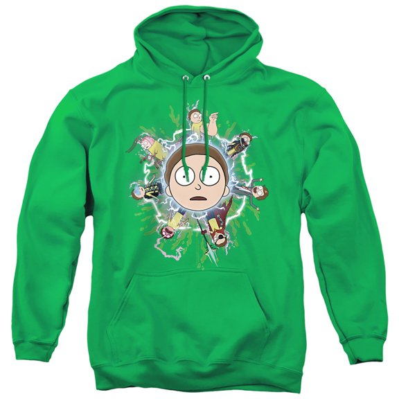 Rick and Morty Multiple Morty Unisex Adult Pull-Over Hoodie, Kelly Green, 2X-Large